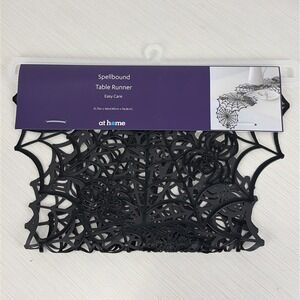 Halloween Table Runner 15.75x46" Spider Webs Monster Madness Black Vinyl NEW